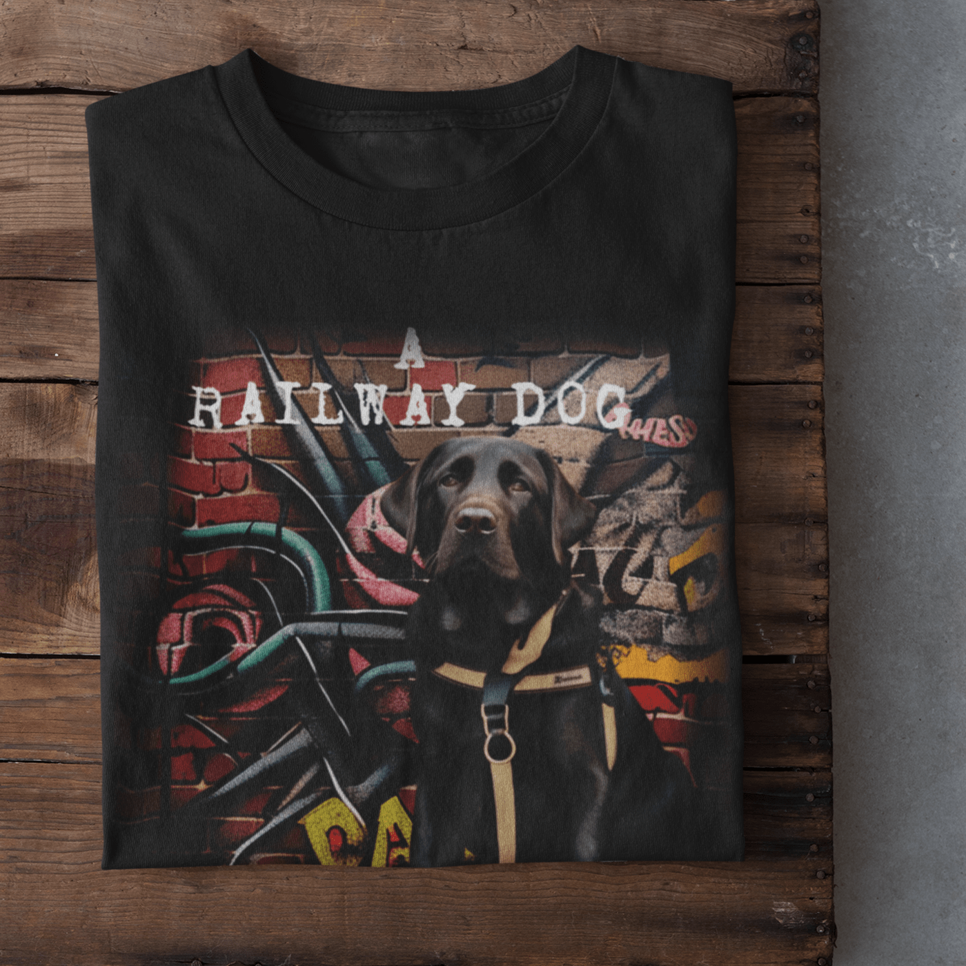 T-shirt featuring a Labrador Retriever working as a guide dog.