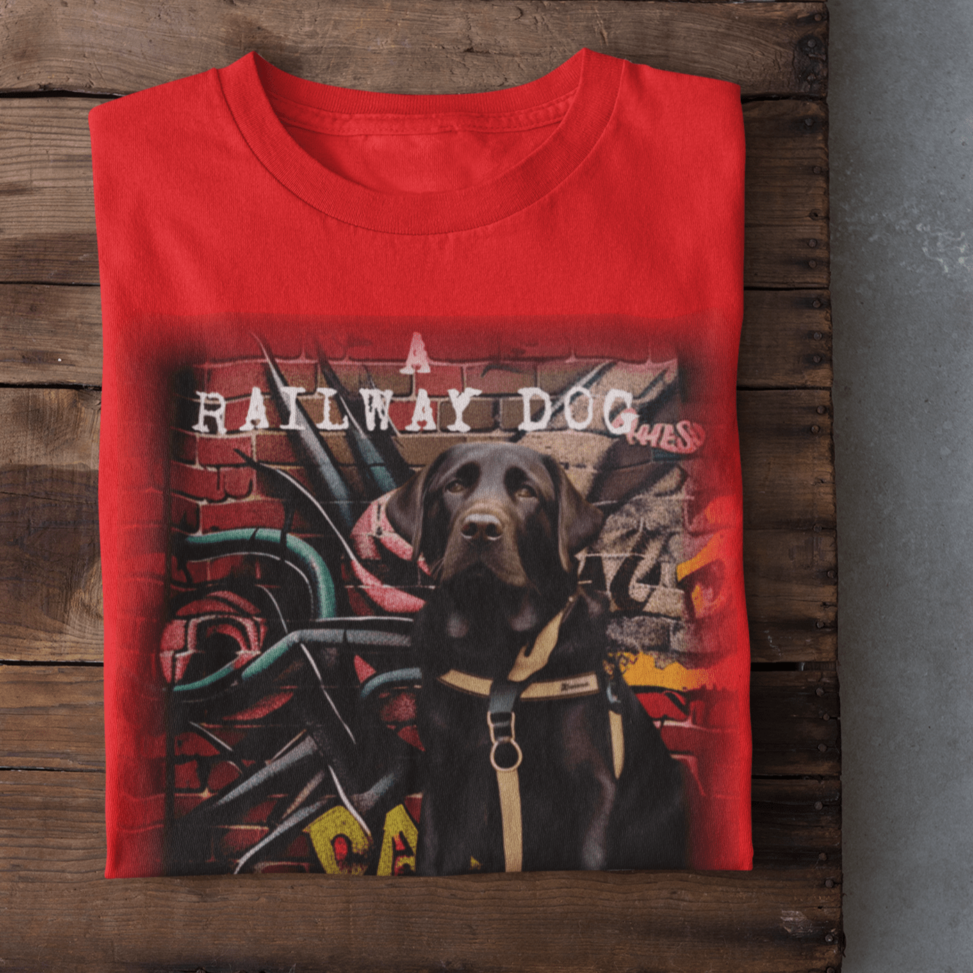T-shirt featuring a Labrador Retriever working as a guide dog.