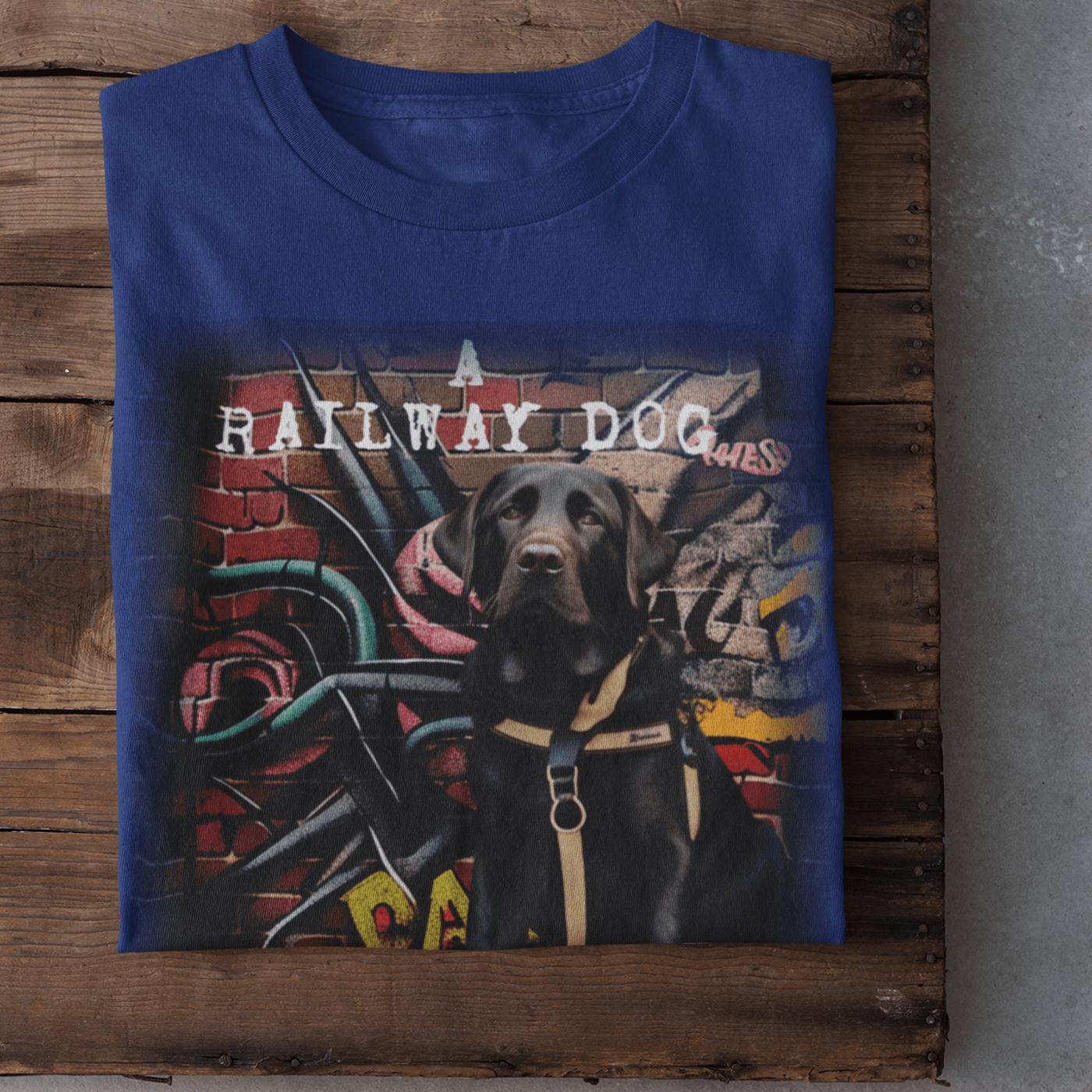 T-shirt featuring a Labrador Retriever working as a guide dog.