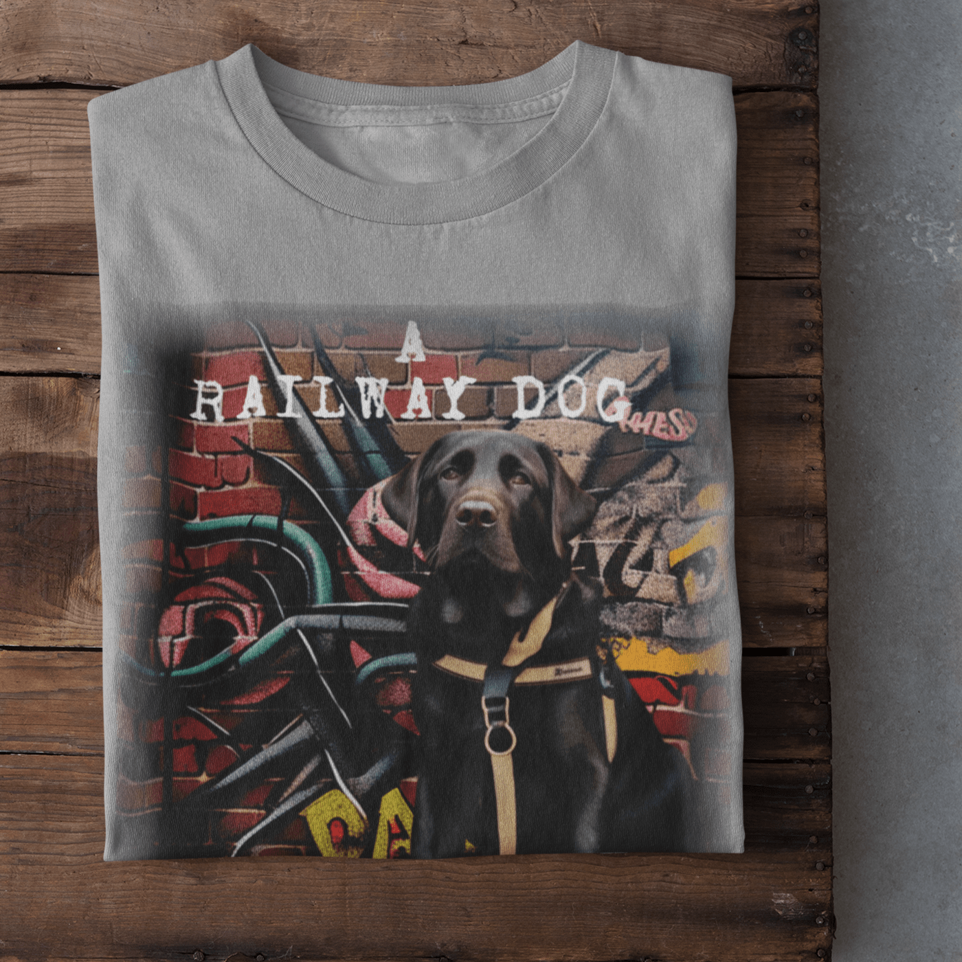 T-shirt featuring a Labrador Retriever working as a guide dog.