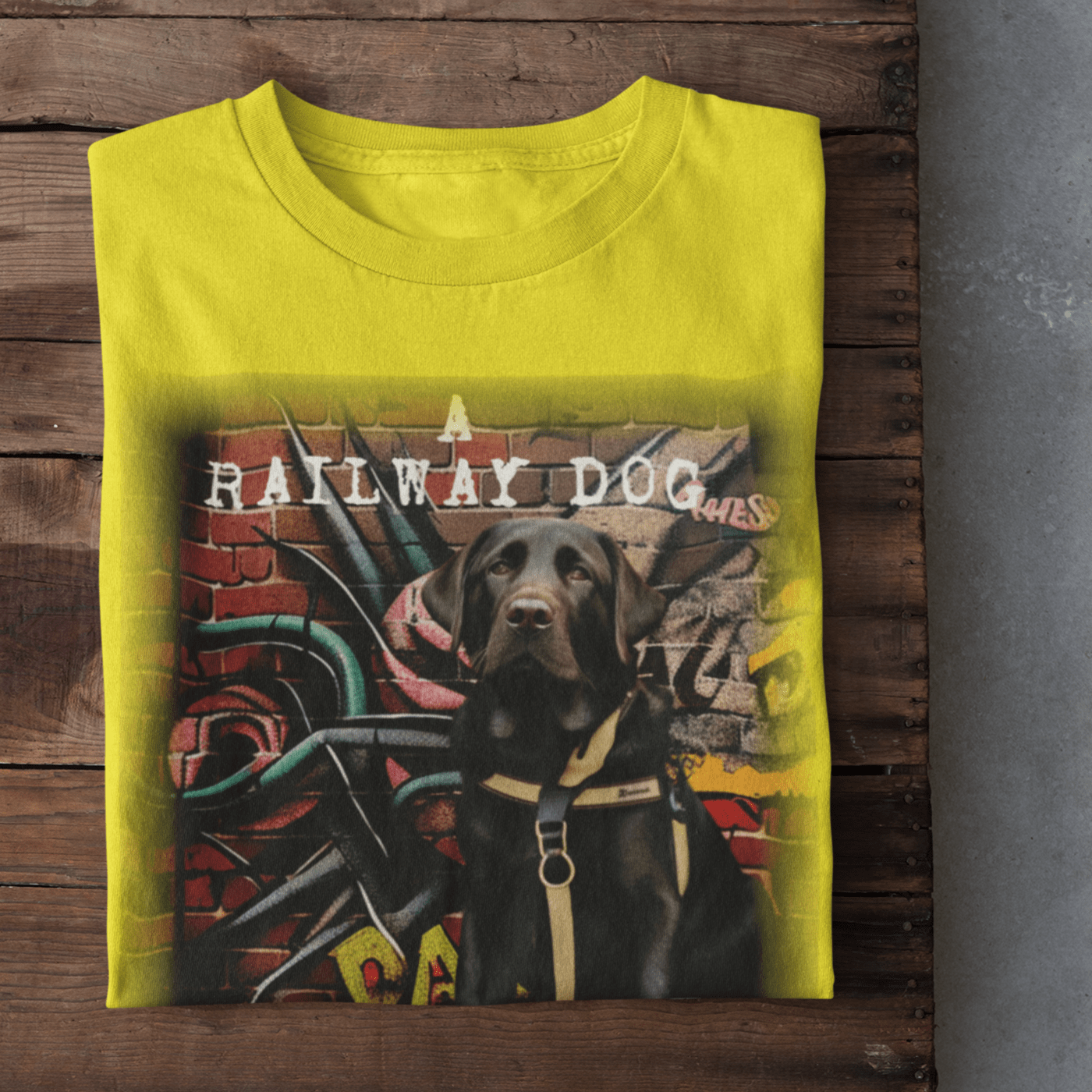 T-shirt featuring a Labrador Retriever working as a guide dog.