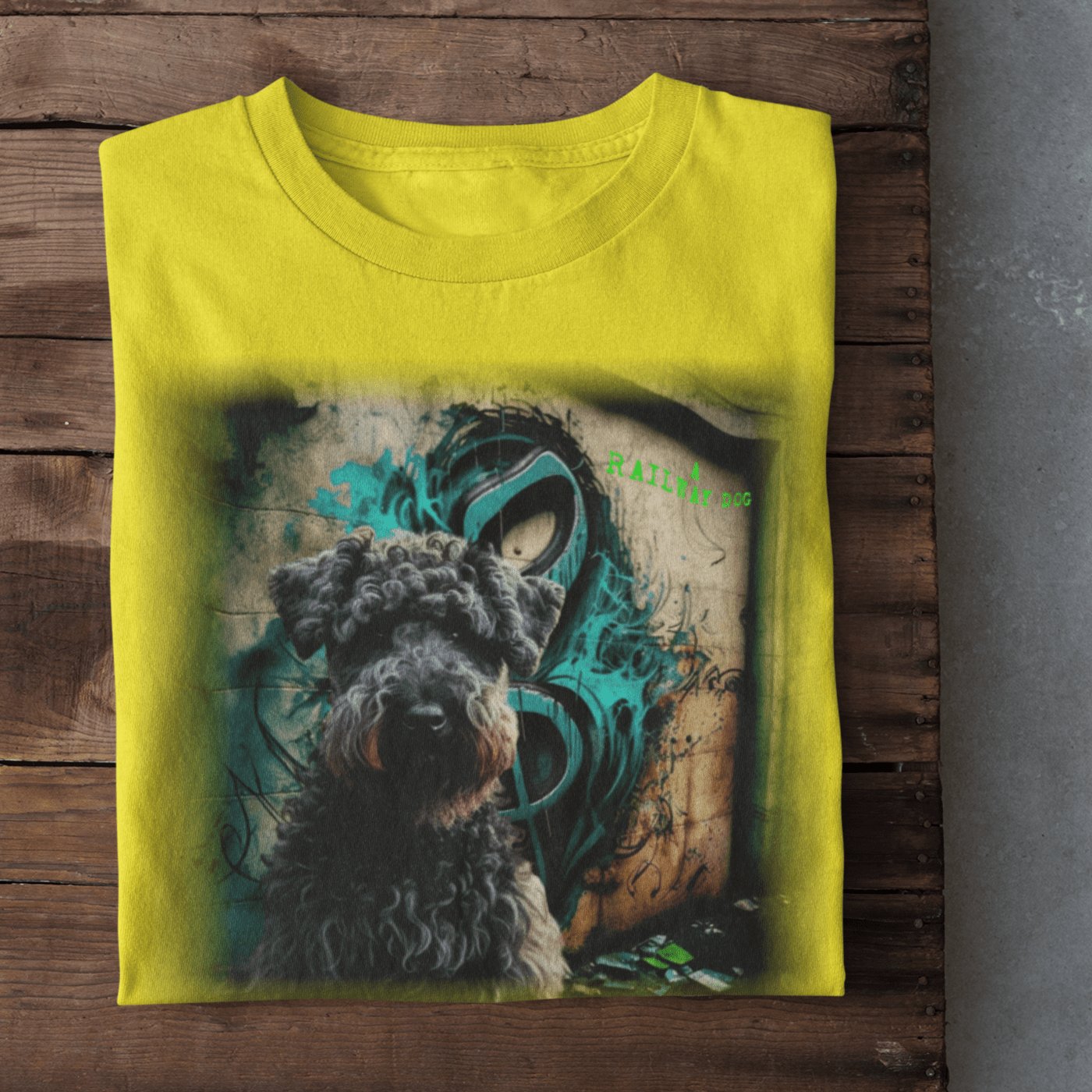 T-shirt with a graphic design featuring a Kerry Blue Terrier dog