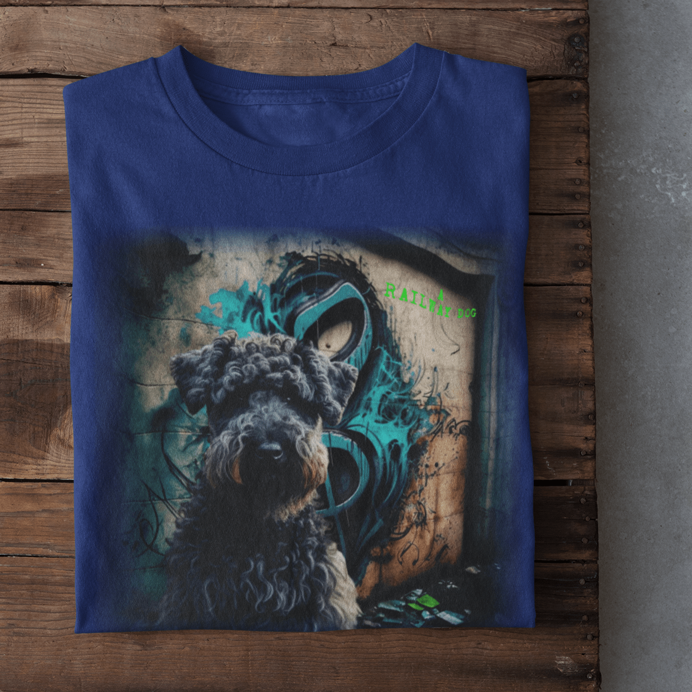 T-shirt with a graphic design featuring a Kerry Blue Terrier dog