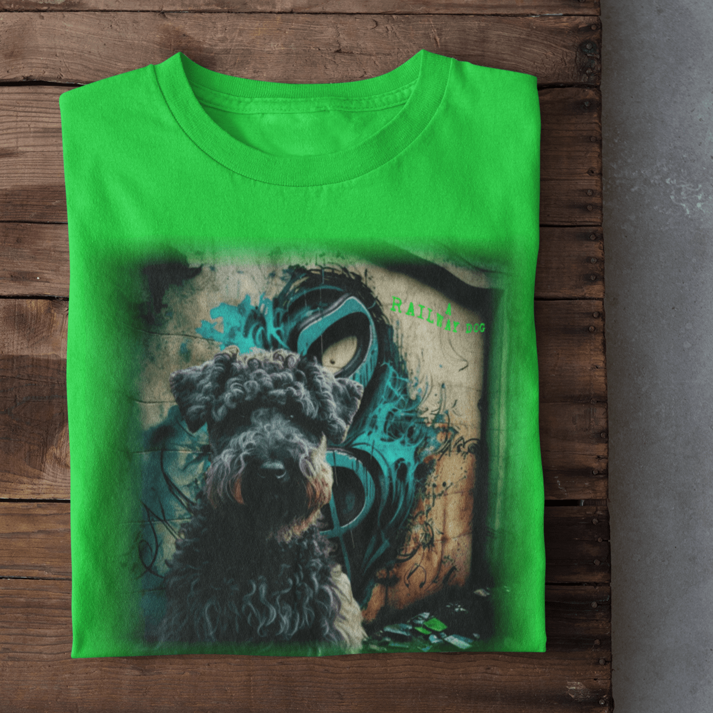 T-shirt with a graphic design featuring a Kerry Blue Terrier dog