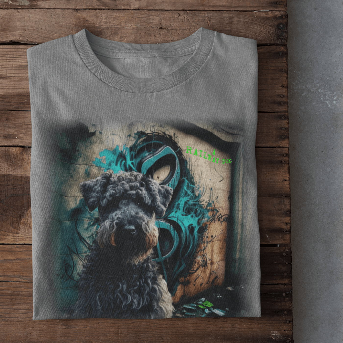 T-shirt with a graphic design featuring a Kerry Blue Terrier dog