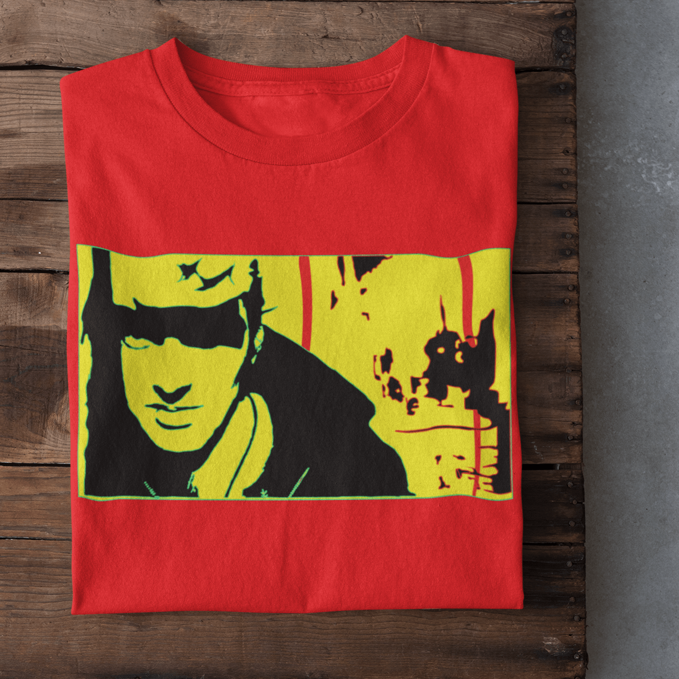 T-shirt featuring a portrait of Joe Strummer, lead singer of The Clash.