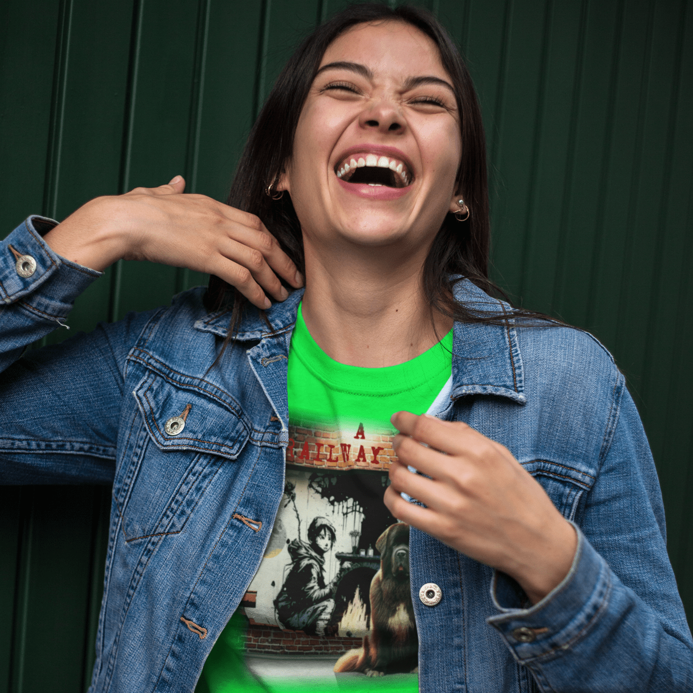T-shirt with a graphic image of a Newfoundland dog.