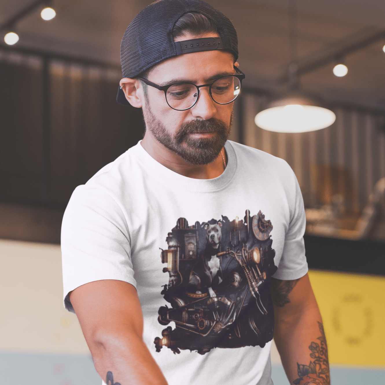 Steampunk Staffordshire Bull Terrier Custom Chopper T-Shirt