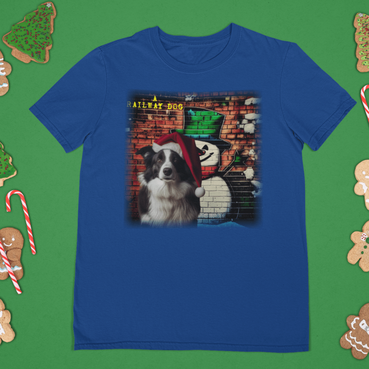 T-shirt featuring a Border Collie dog celebrating Christmas.