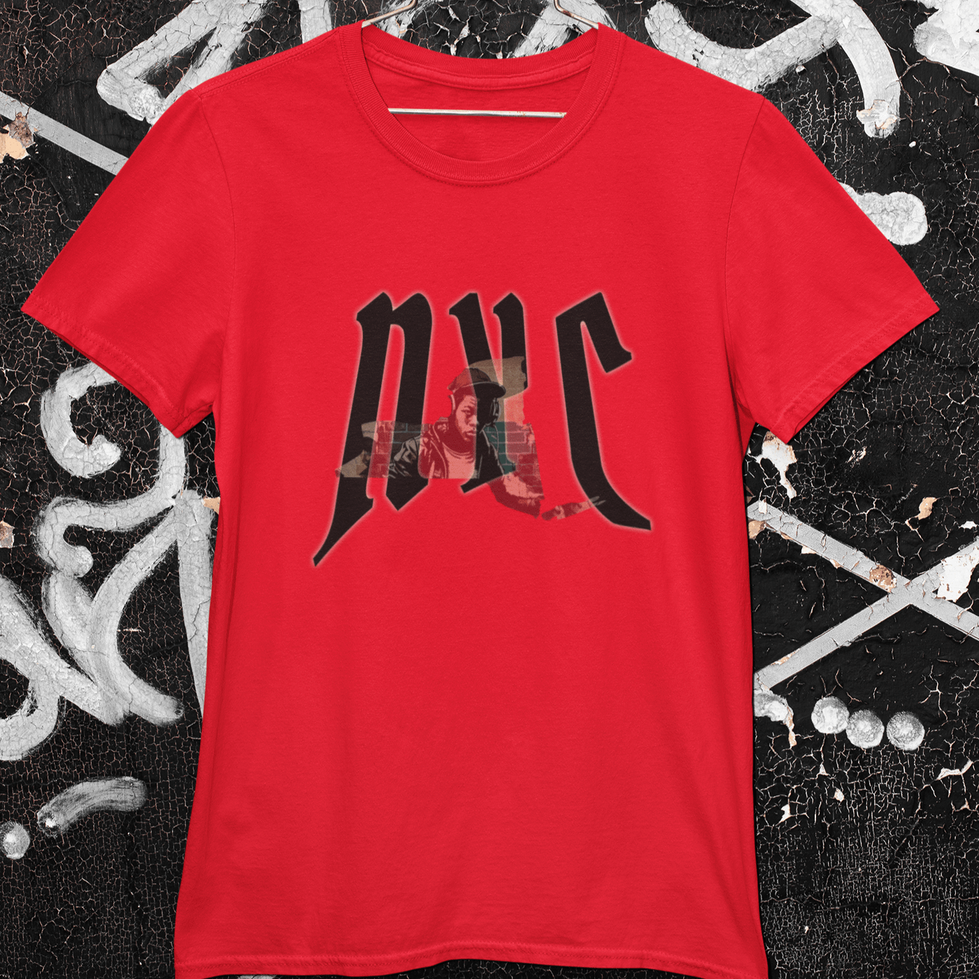 T-shirt featuring a design related to NYC hip hop culture.