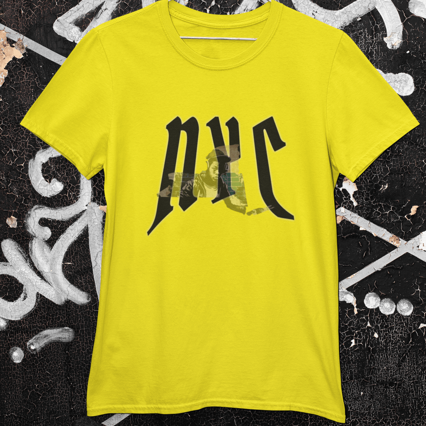 T-shirt featuring a design related to NYC hip hop culture.