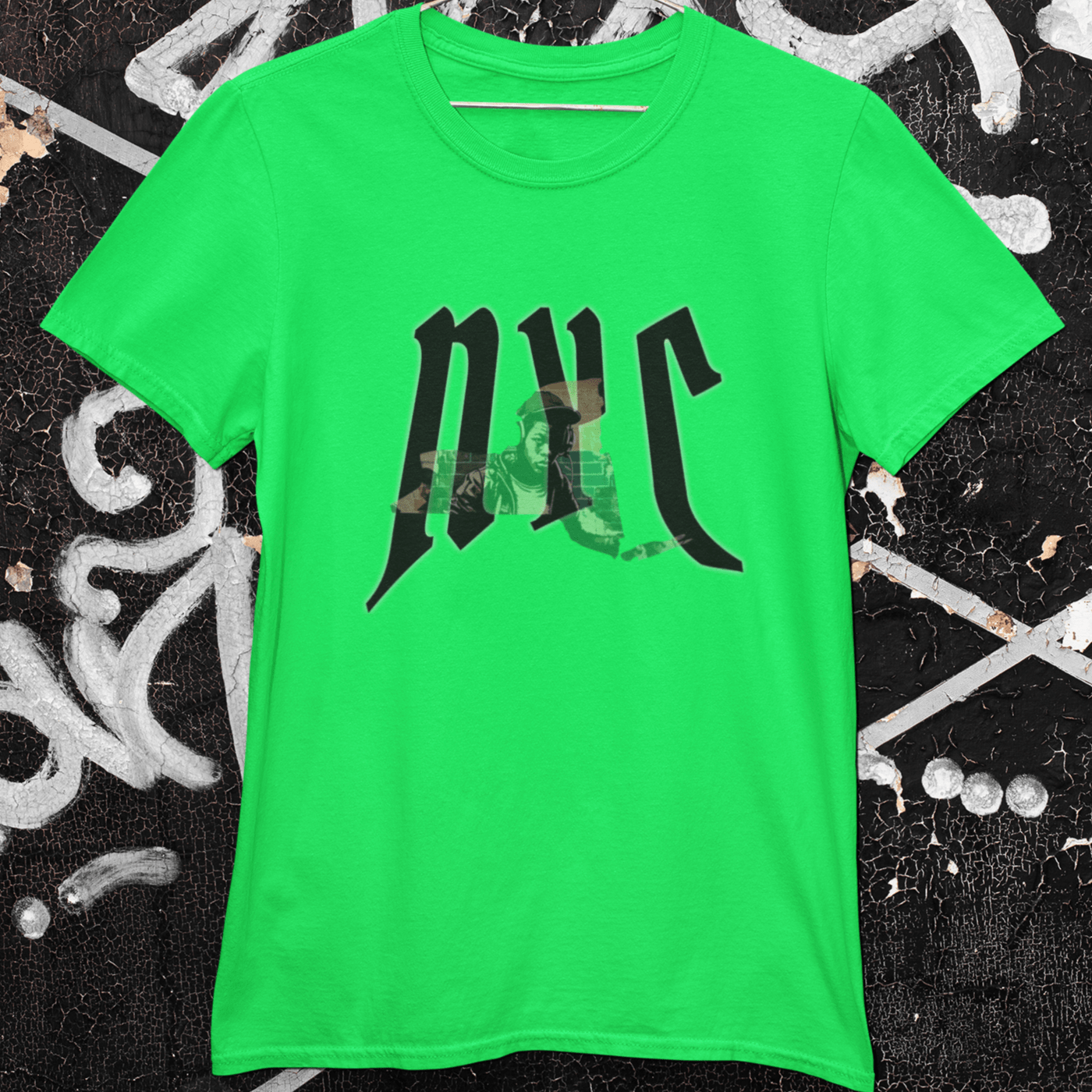 T-shirt featuring a design related to NYC hip hop culture.