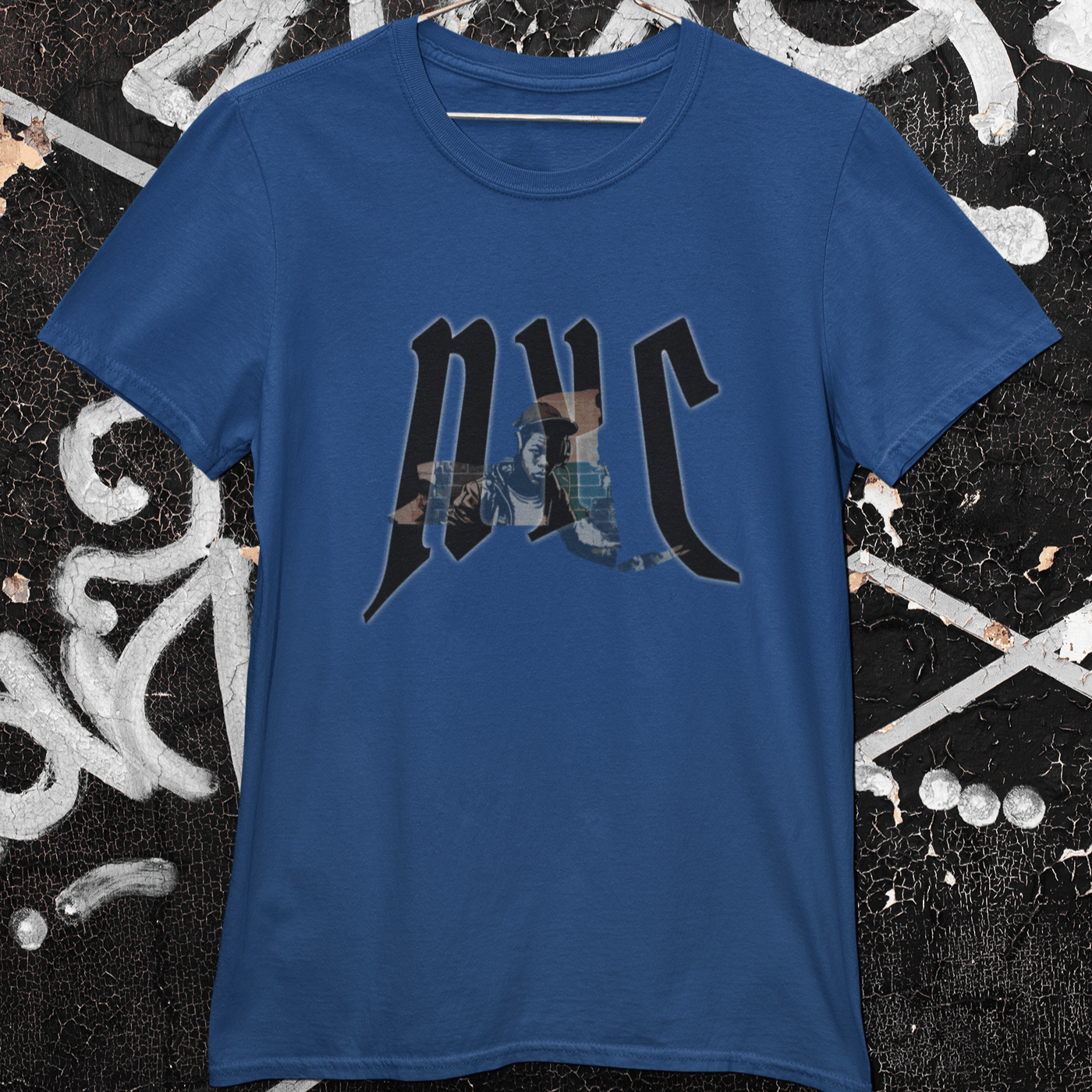 T-shirt featuring a design related to NYC hip hop culture.