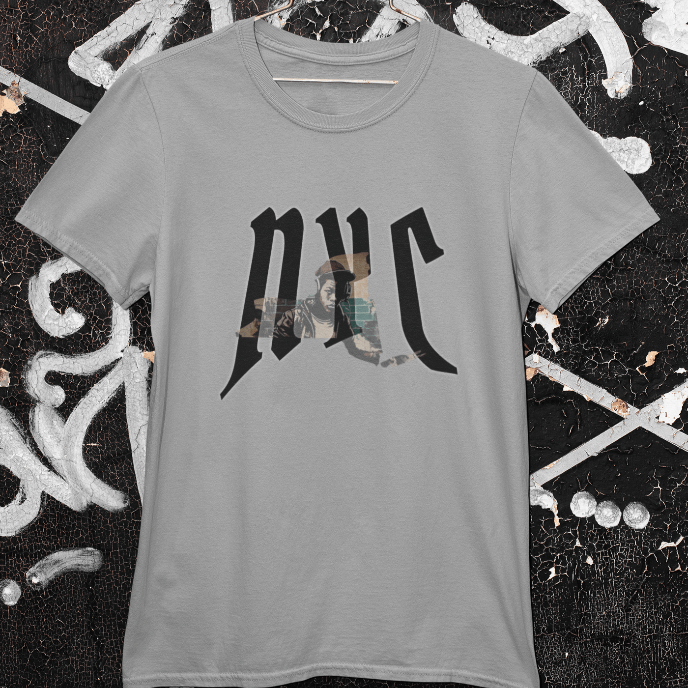 T-shirt featuring a design related to NYC hip hop culture.