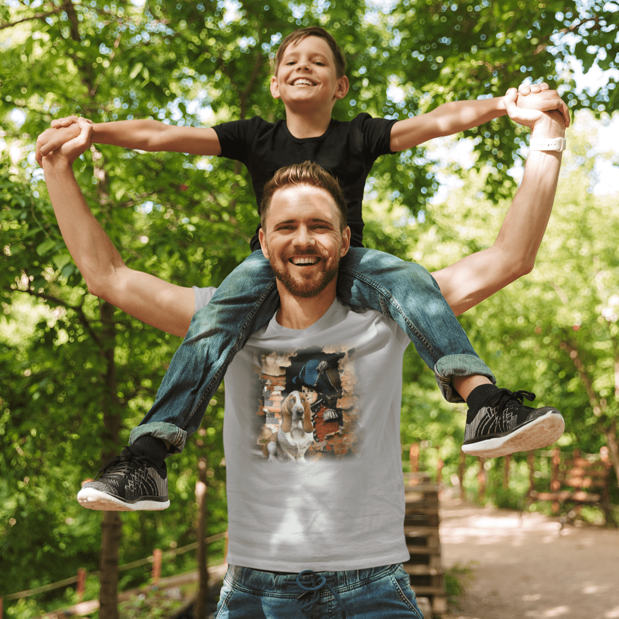 T-shirt with a graphic image of a Basset Hound dog