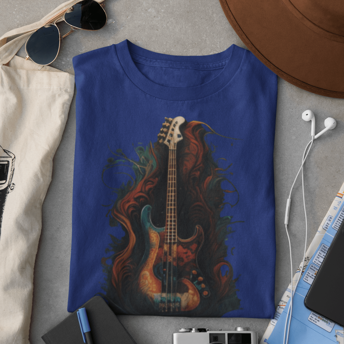 Graphic tee featuring a bass guitar design