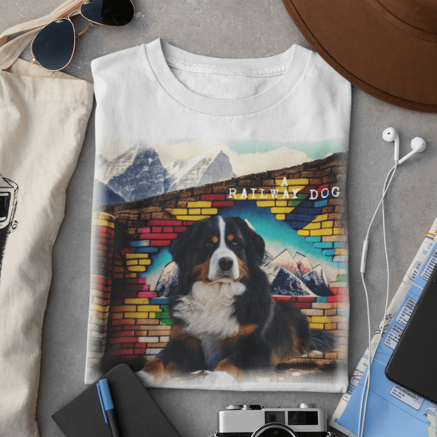 T-shirt featuring a Bernese Mountain Dog.