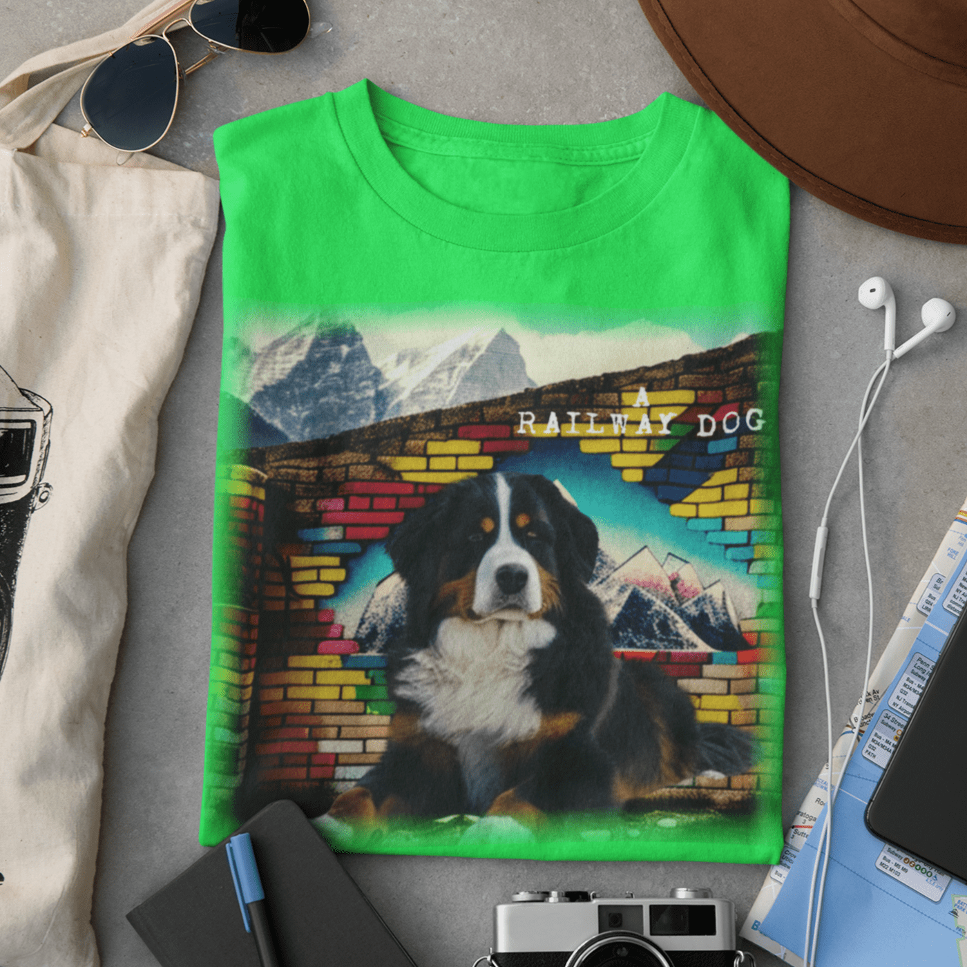 T-shirt featuring a Bernese Mountain Dog.