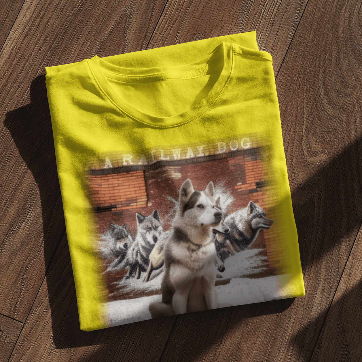 T-shirt featuring a Siberian Husky dog.