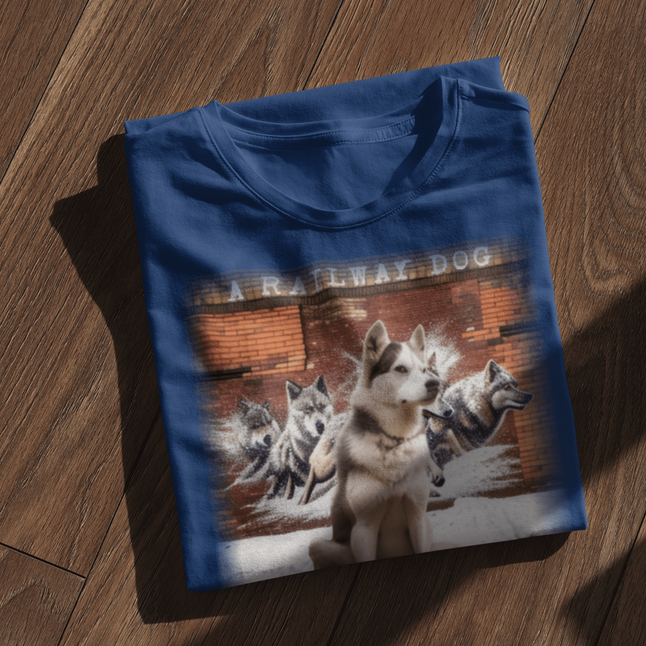 T-shirt featuring a Siberian Husky dog.