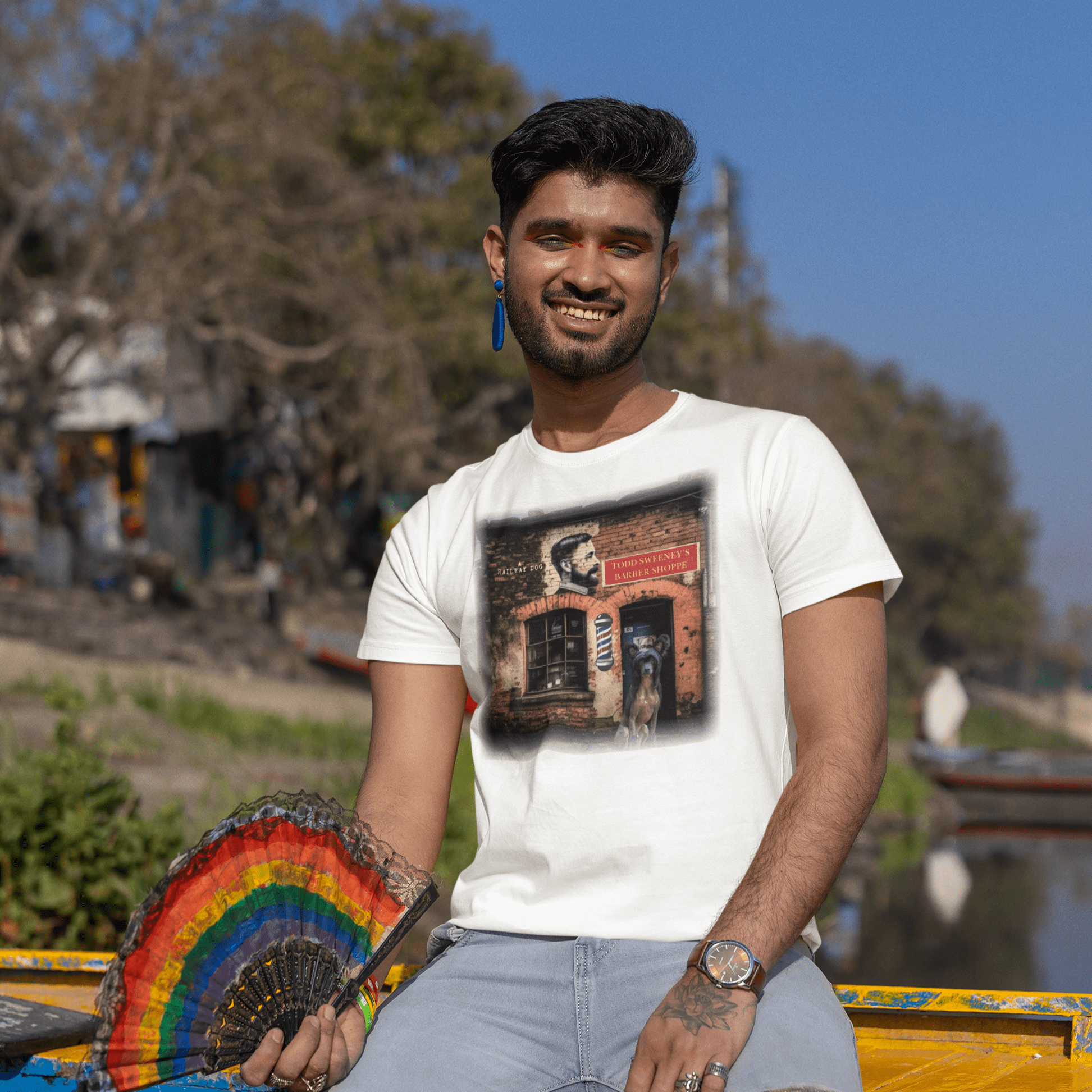 T-shirt with a graphic image of a Chinese Crested dog