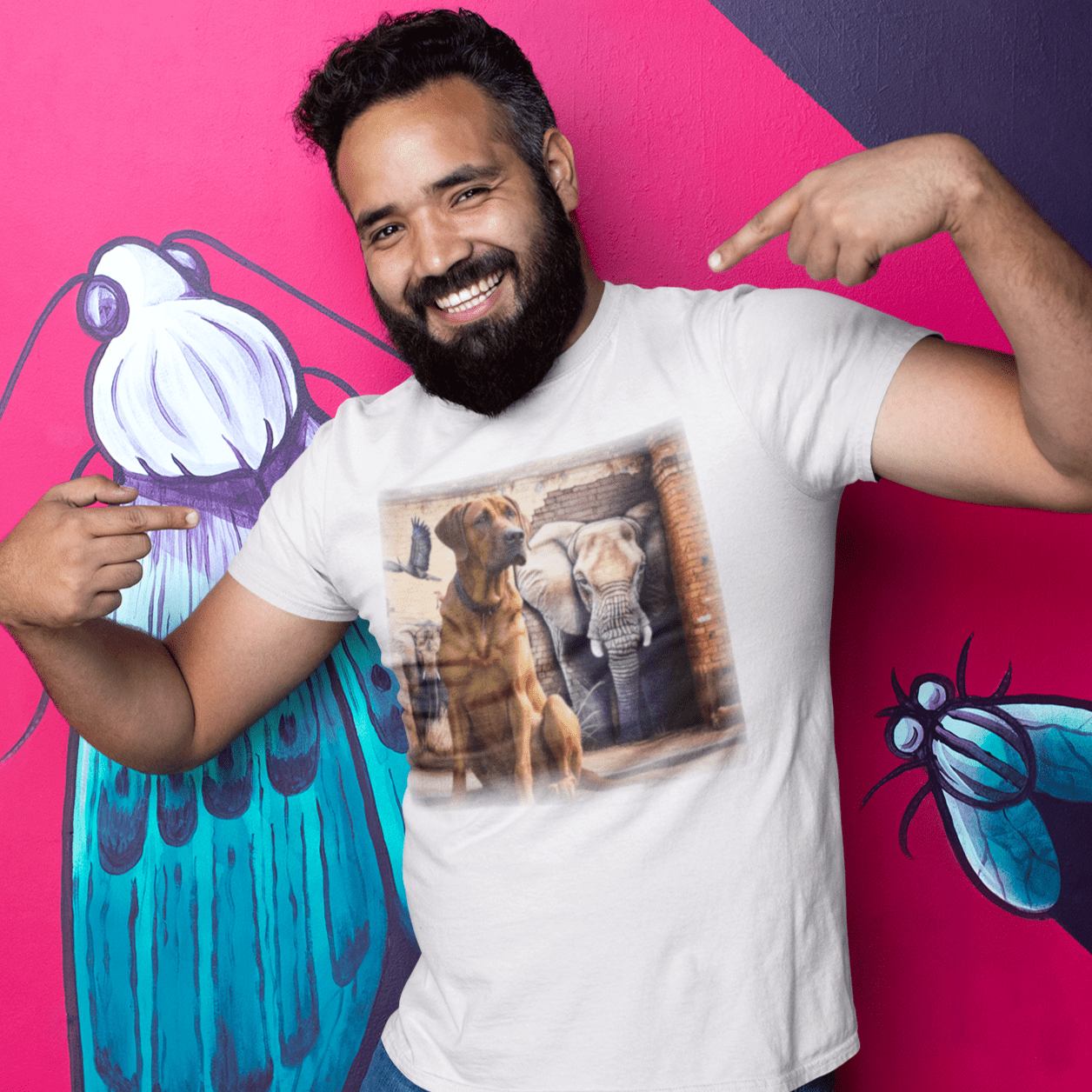 mage of a powerful Rhodesian Ridgeback on a t-shirt.  pen_spark