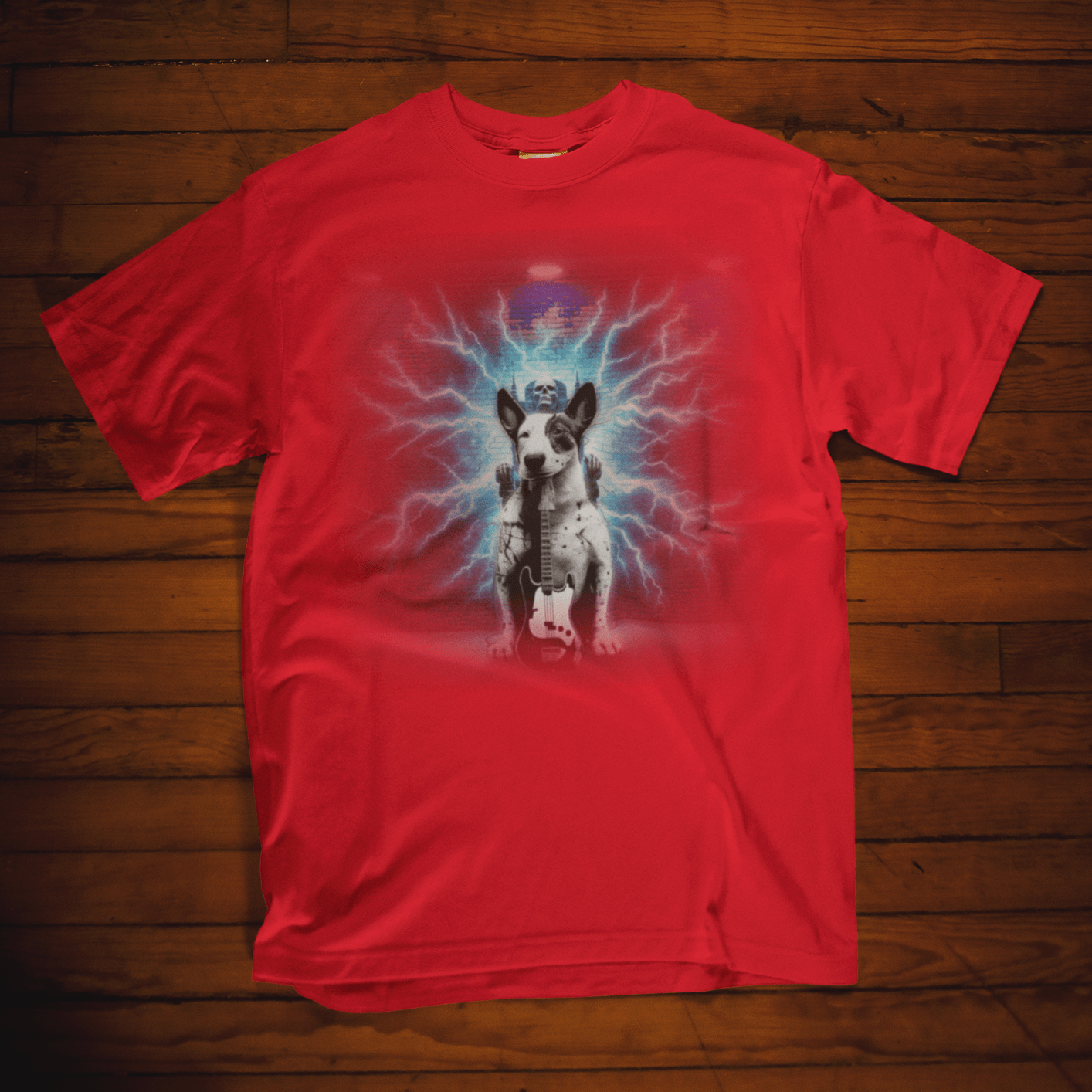 Graphic T-shirt featuring a Bull Terrier, with a bold and expressive design highlighting the unique features of the breed