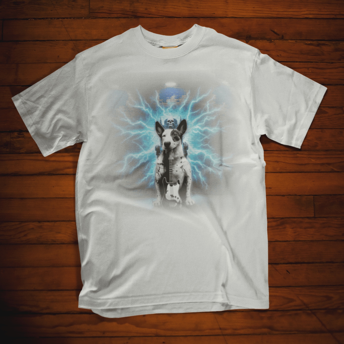 Graphic T-shirt featuring a Bull Terrier, with a bold and expressive design highlighting the unique features of the breed