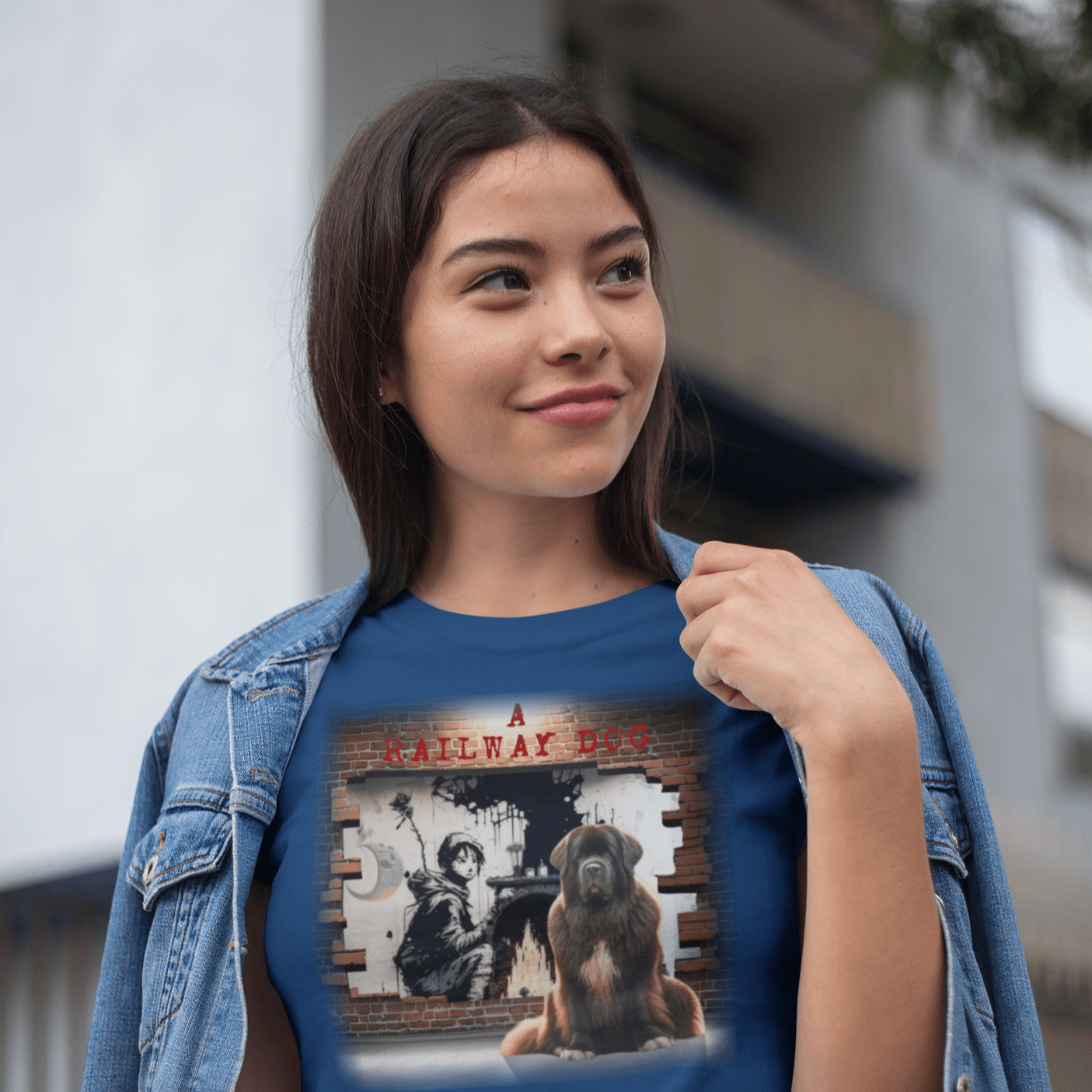 T-shirt with a graphic image of a Newfoundland dog.