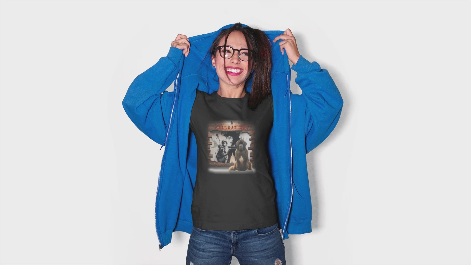 T-shirt with a graphic image of a Newfoundland dog.