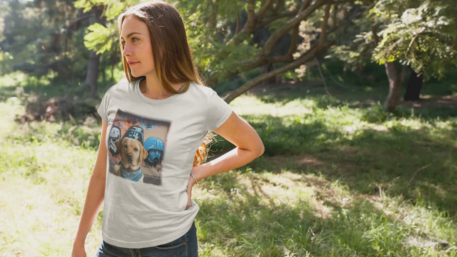 T-shirt featuring a Labrador Retriever dog and a Star Wars theme