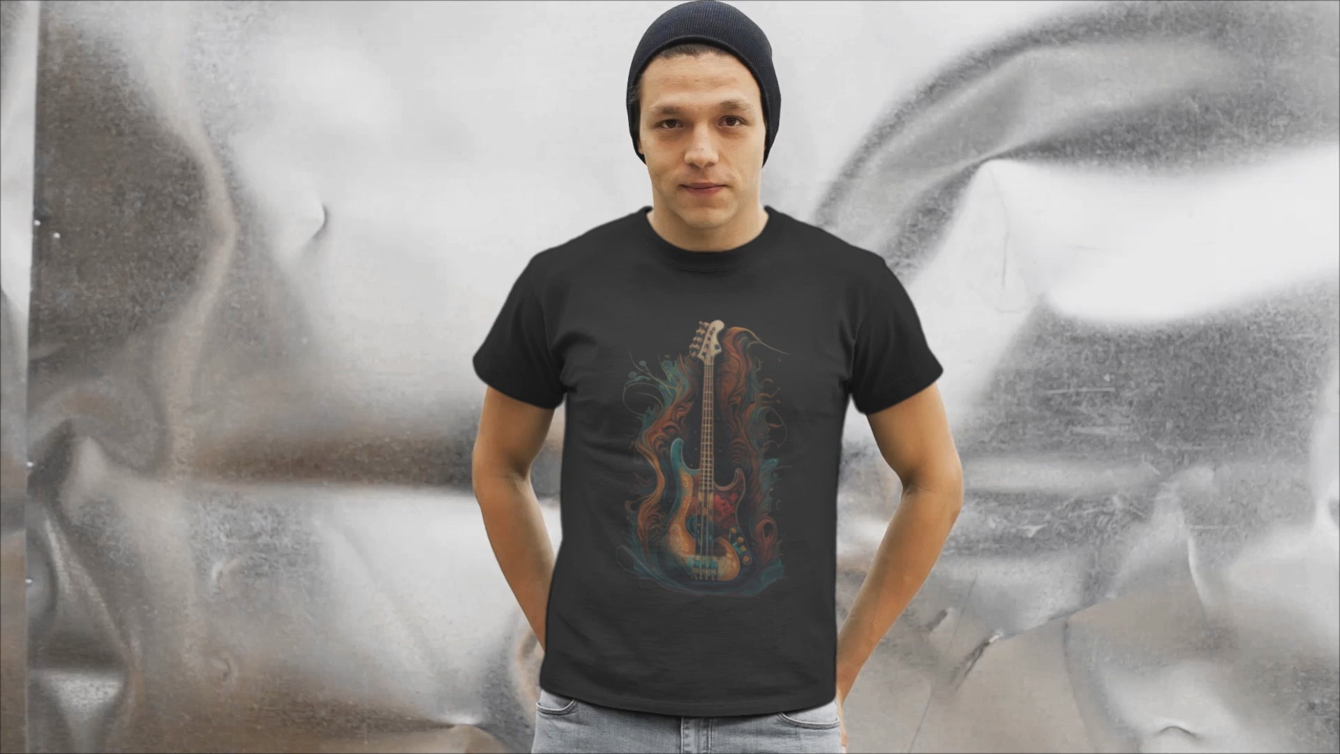 Graphic tee featuring a bass guitar design