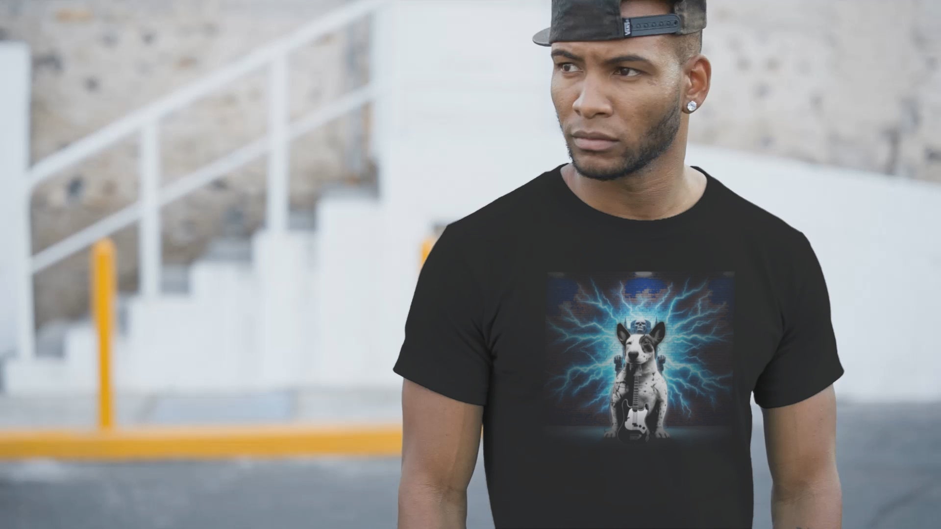 Graphic T-shirt featuring a Bull Terrier, with a bold and expressive design highlighting the unique features of the breed