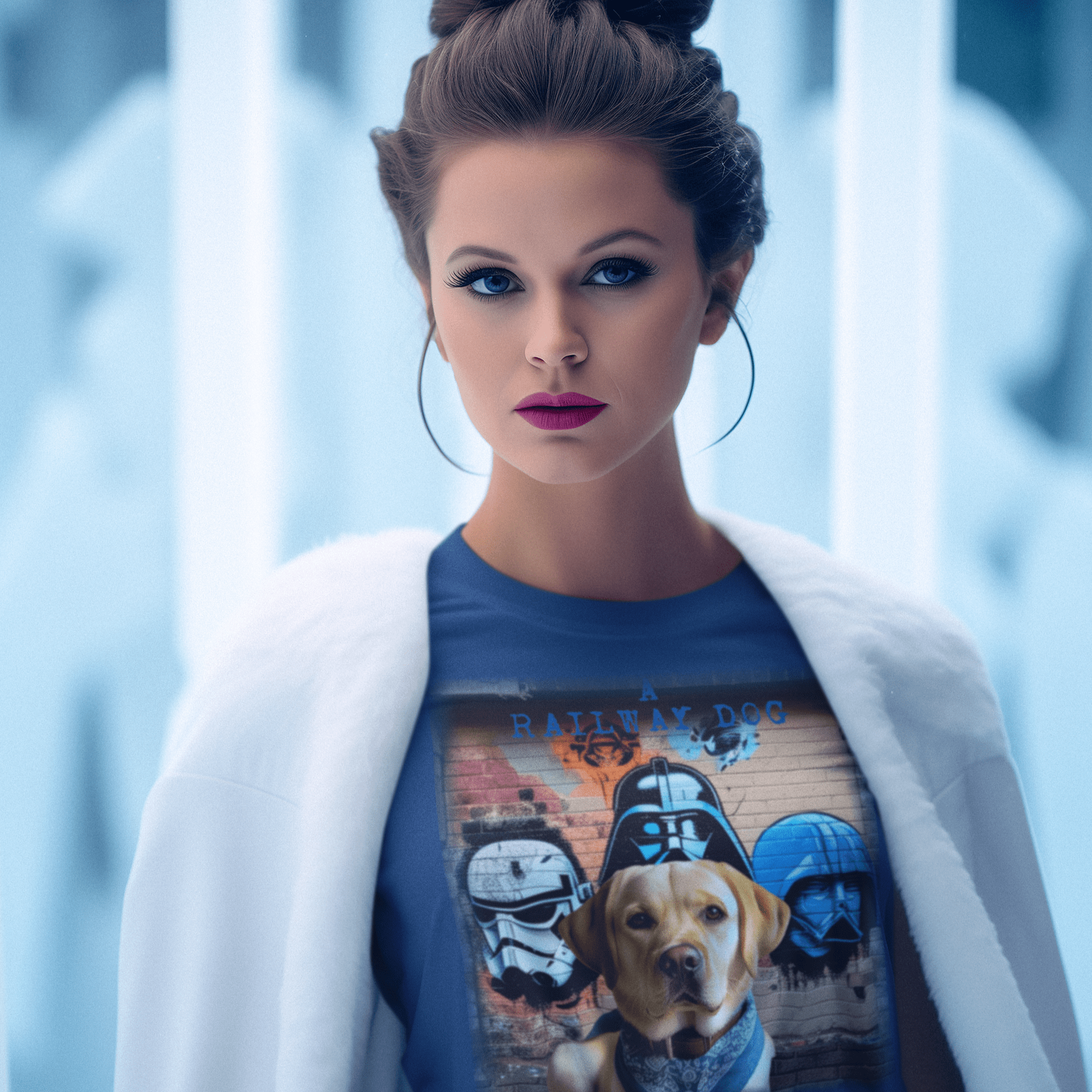 T-shirt featuring a Labrador Retriever dog and a Star Wars theme