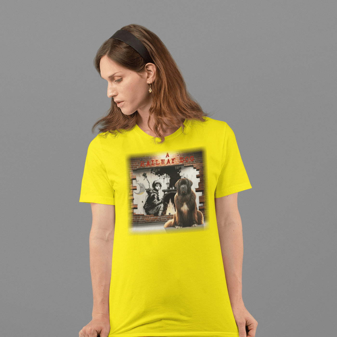 T-shirt with a graphic image of a Newfoundland dog.