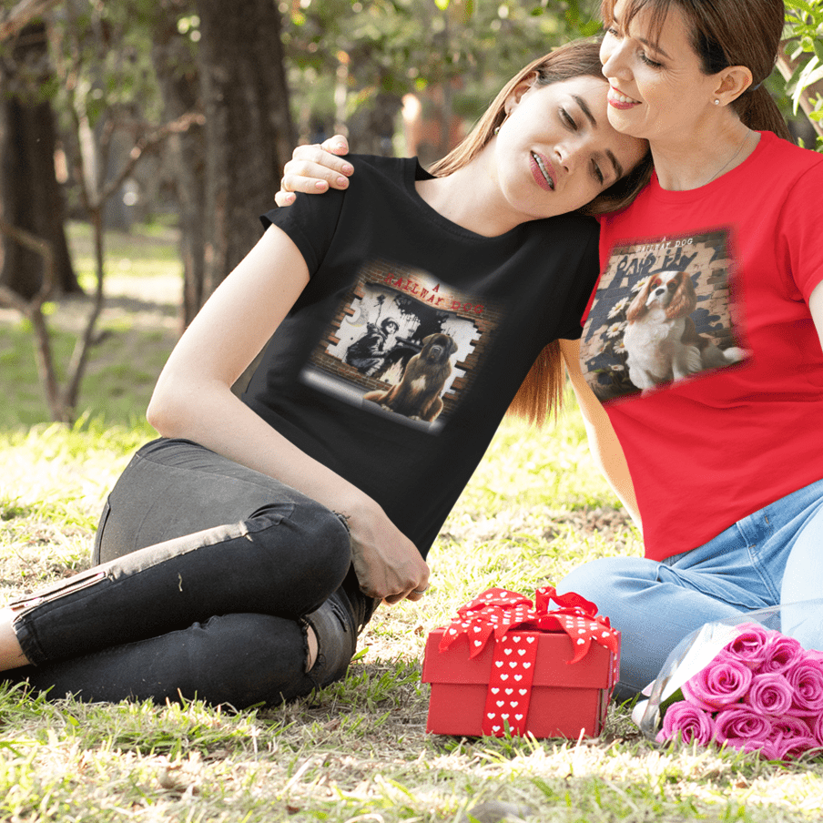 T-shirt with a graphic image of a Newfoundland dog.