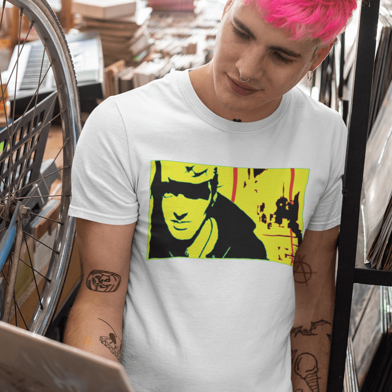 T-shirt featuring a portrait of Joe Strummer, lead singer of The Clash.