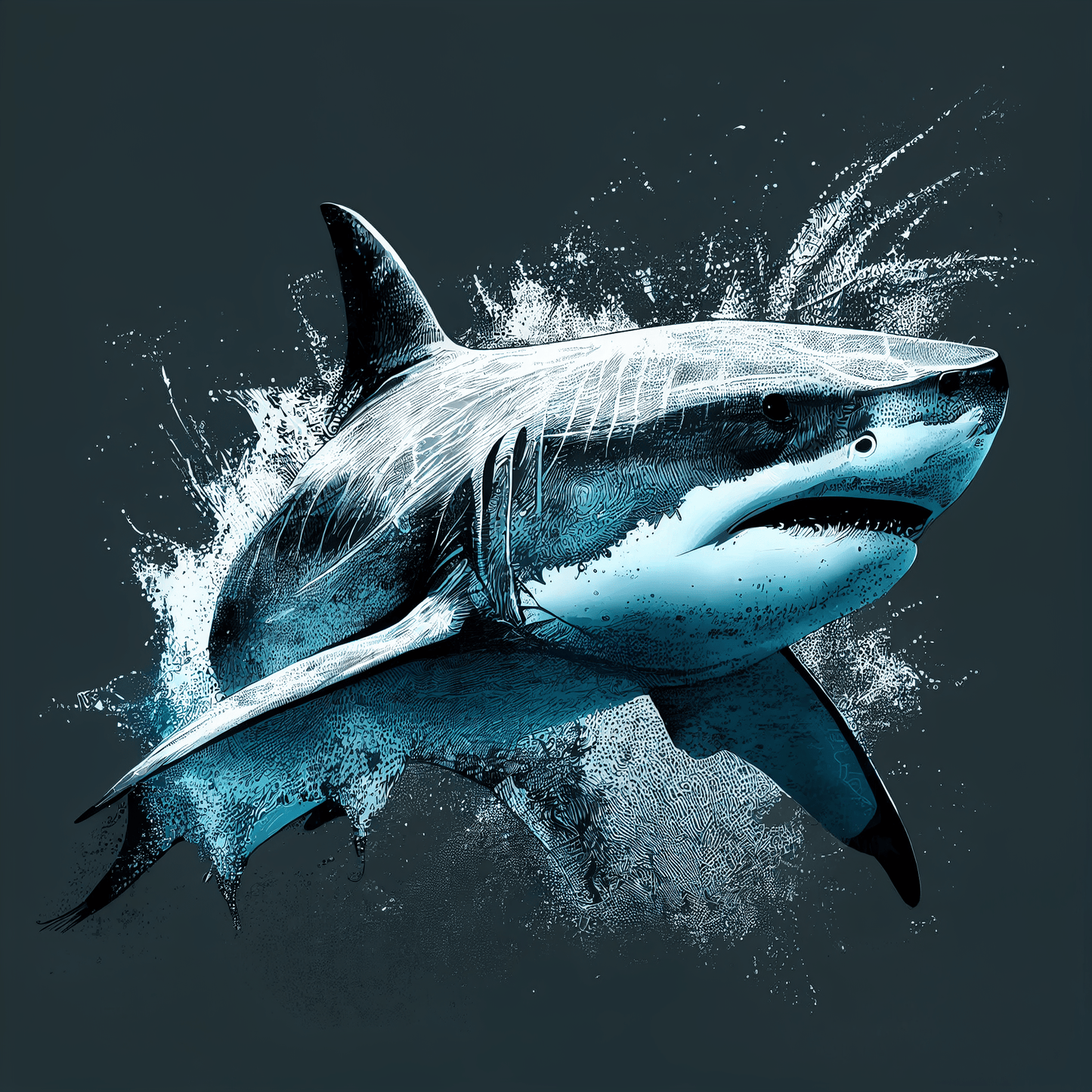 T-shirt with a Great White Shark graphic.