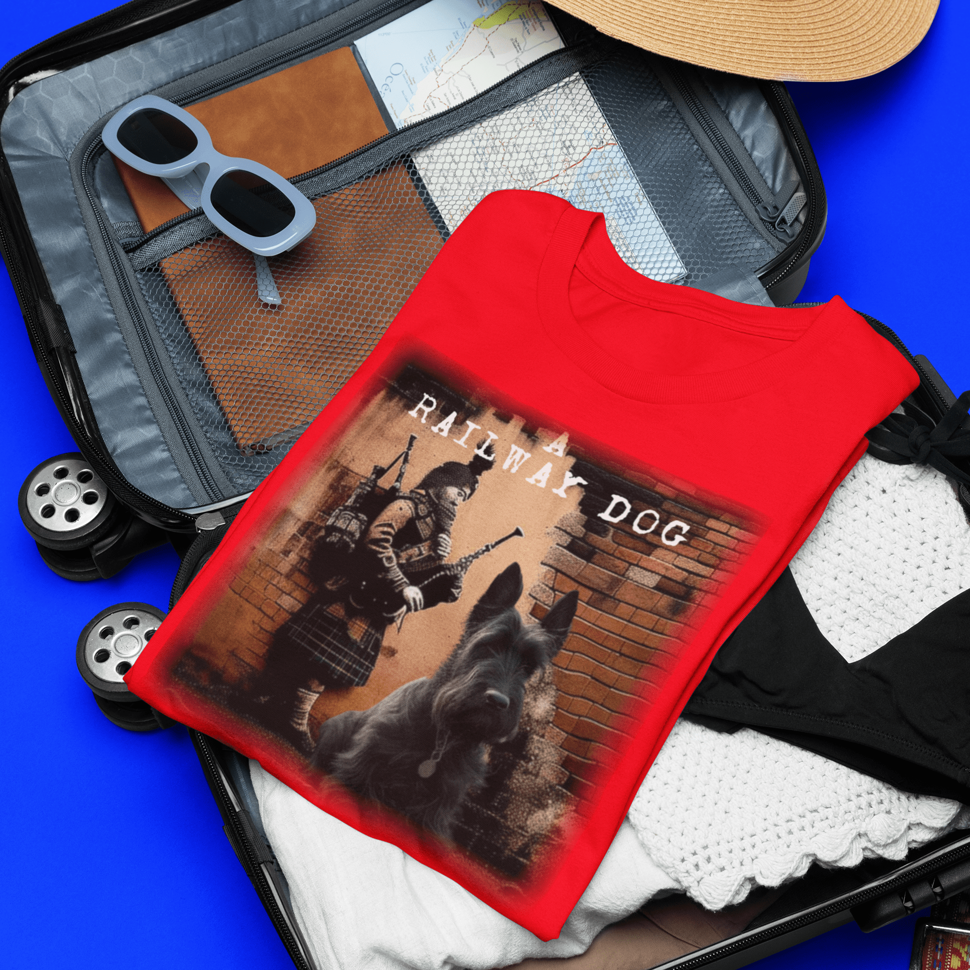 T-shirt featuring a graphic image of a Scottish Terrier dog.