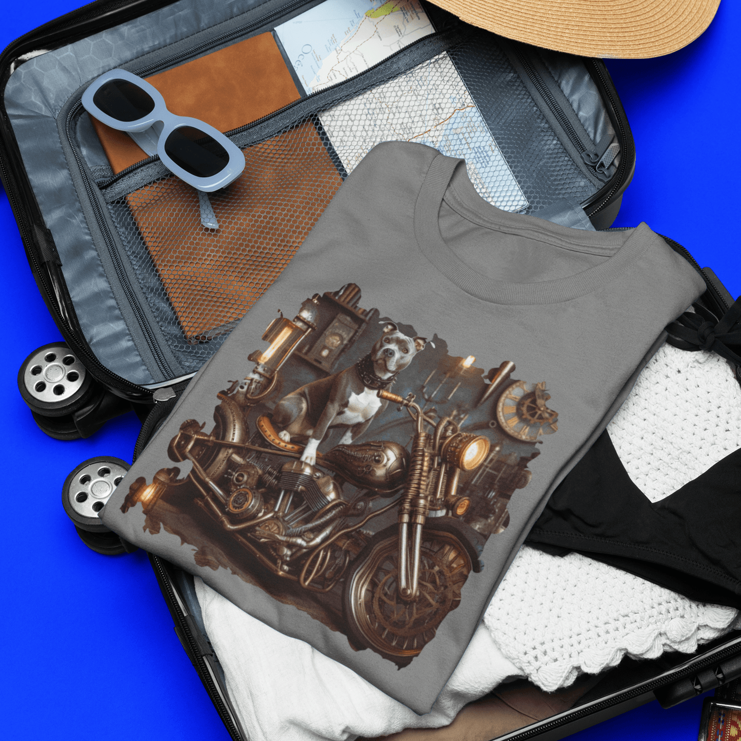 Steampunk Staffordshire Bull Terrier Custom Chopper T-Shirt