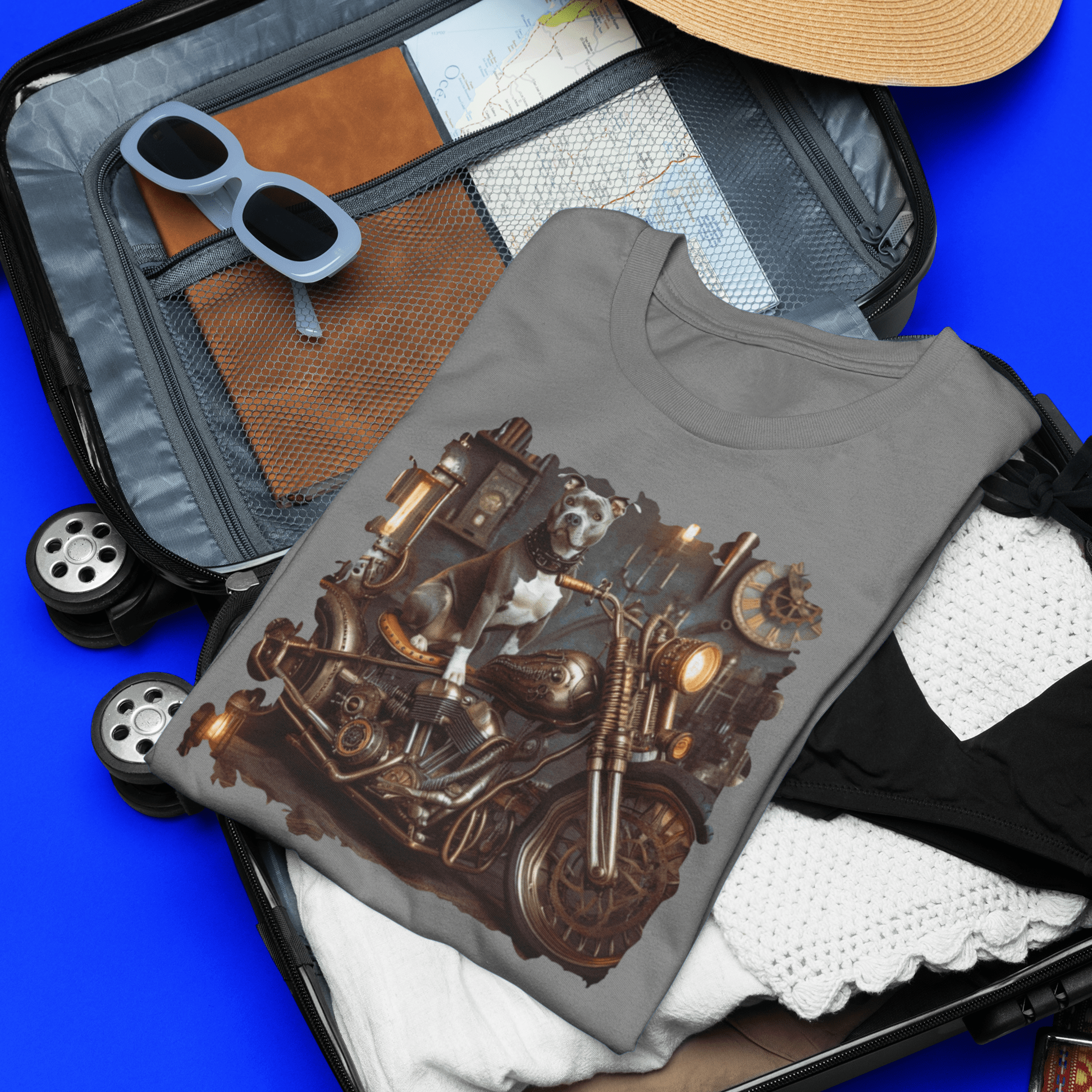 Steampunk Staffordshire Bull Terrier Custom Chopper T-Shirt