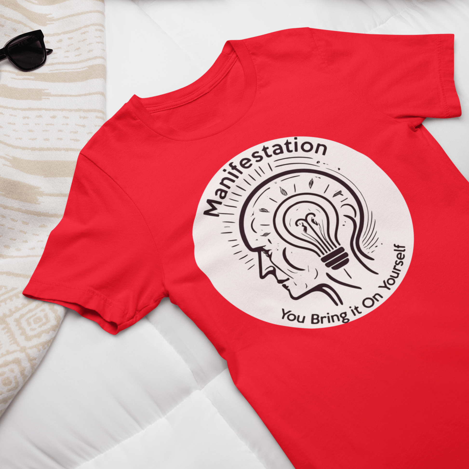 Graphic T-shirt promoting manifestation and mindfulness, with symbolic imagery or text related to personal growth and positivity.