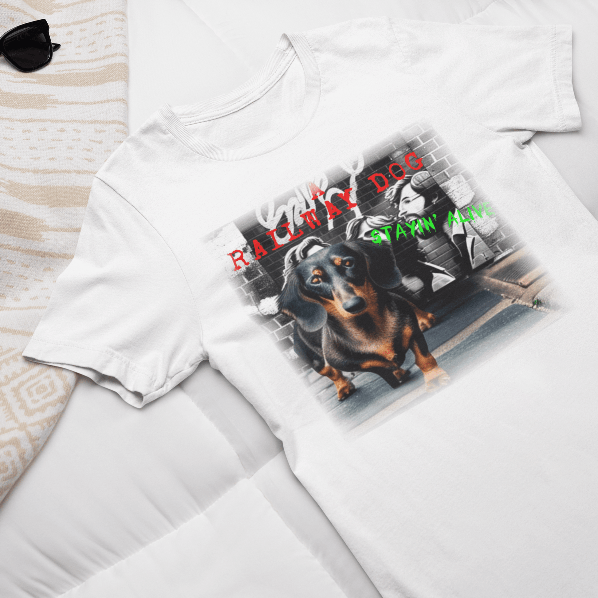 Graphic T-shirt featuring a Dachshund dog, with a charming and whimsical design capturing the breed's distinctive appearance and playful personality