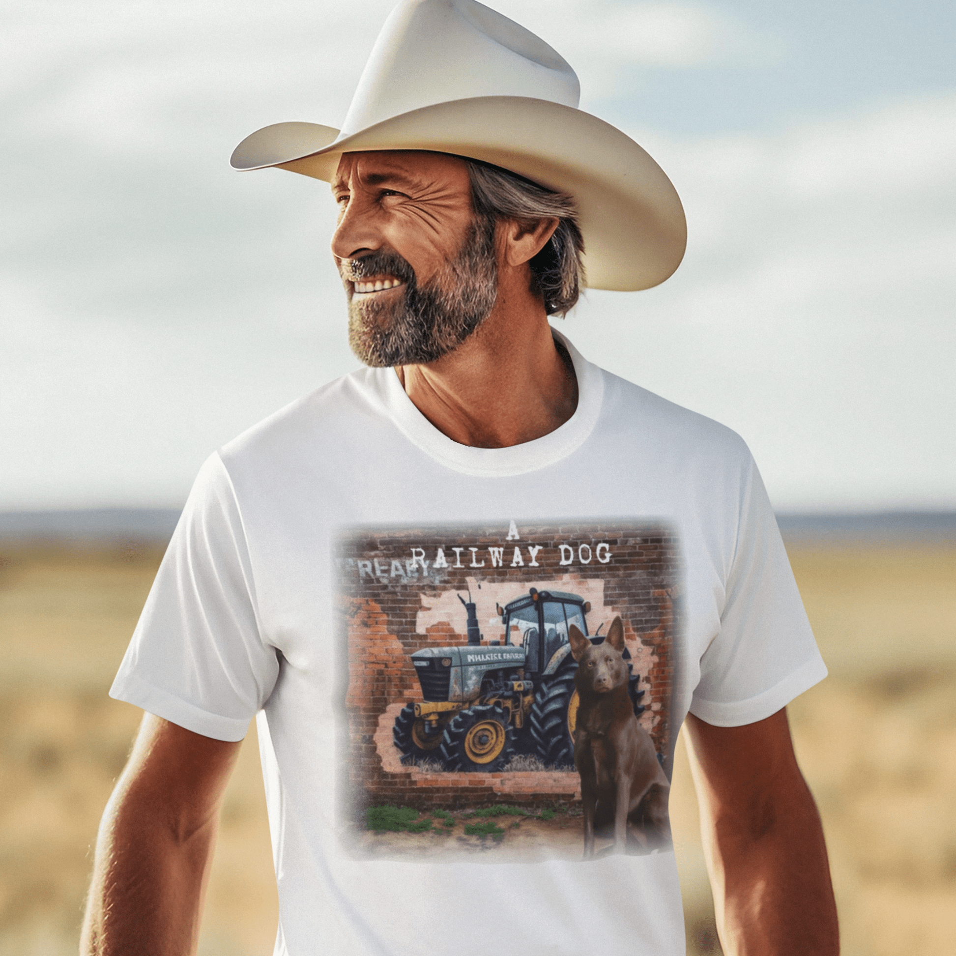 T-shirt with a graphic image of a Kelpie dog