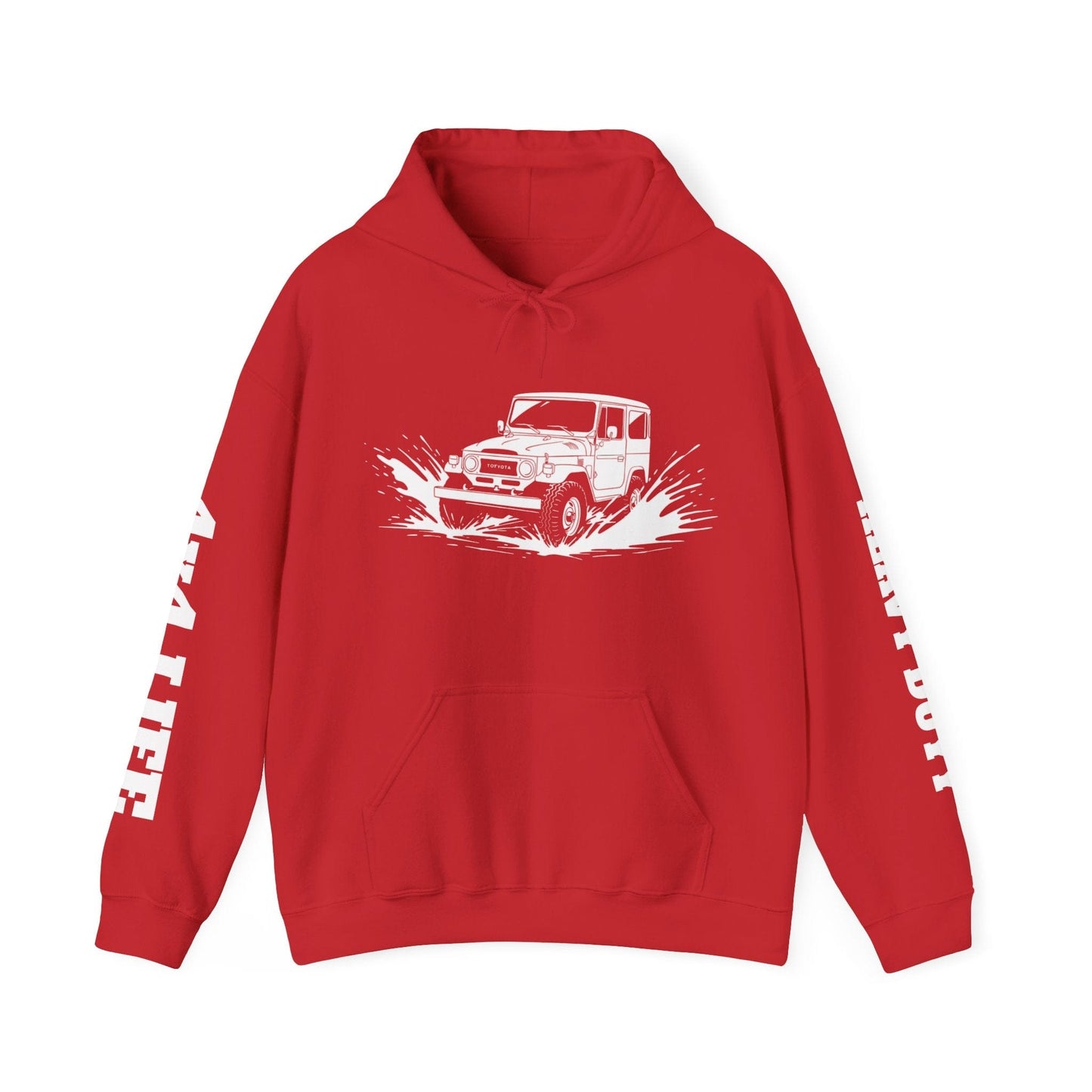 Classic 4x4 Off-Road Adventure Pullover Hoodie | Vintage Landcruiser & Sleeve Print - That Should Be on a T-Shirt