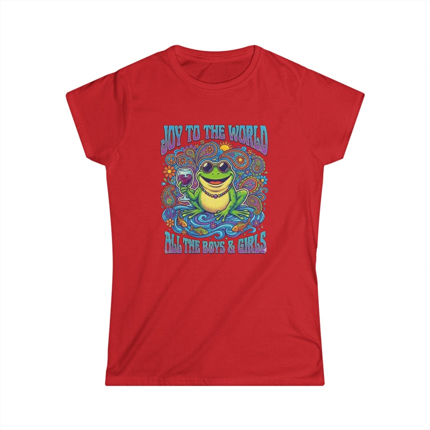 Joy to the World Frog Graphic Tee – Psychedelic Retro Women’s T-Shirt