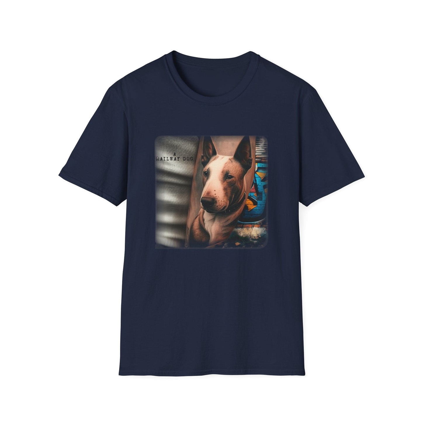 Railway Dog Graphic T-Shirt | Vintage Bull Terrier Art Tee | Urban Streetwear - That Should Be on a T-Shirt