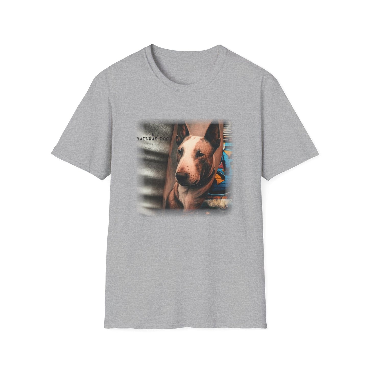 Railway Dog Graphic T-Shirt | Vintage Bull Terrier Art Tee | Urban Streetwear - That Should Be on a T-Shirt