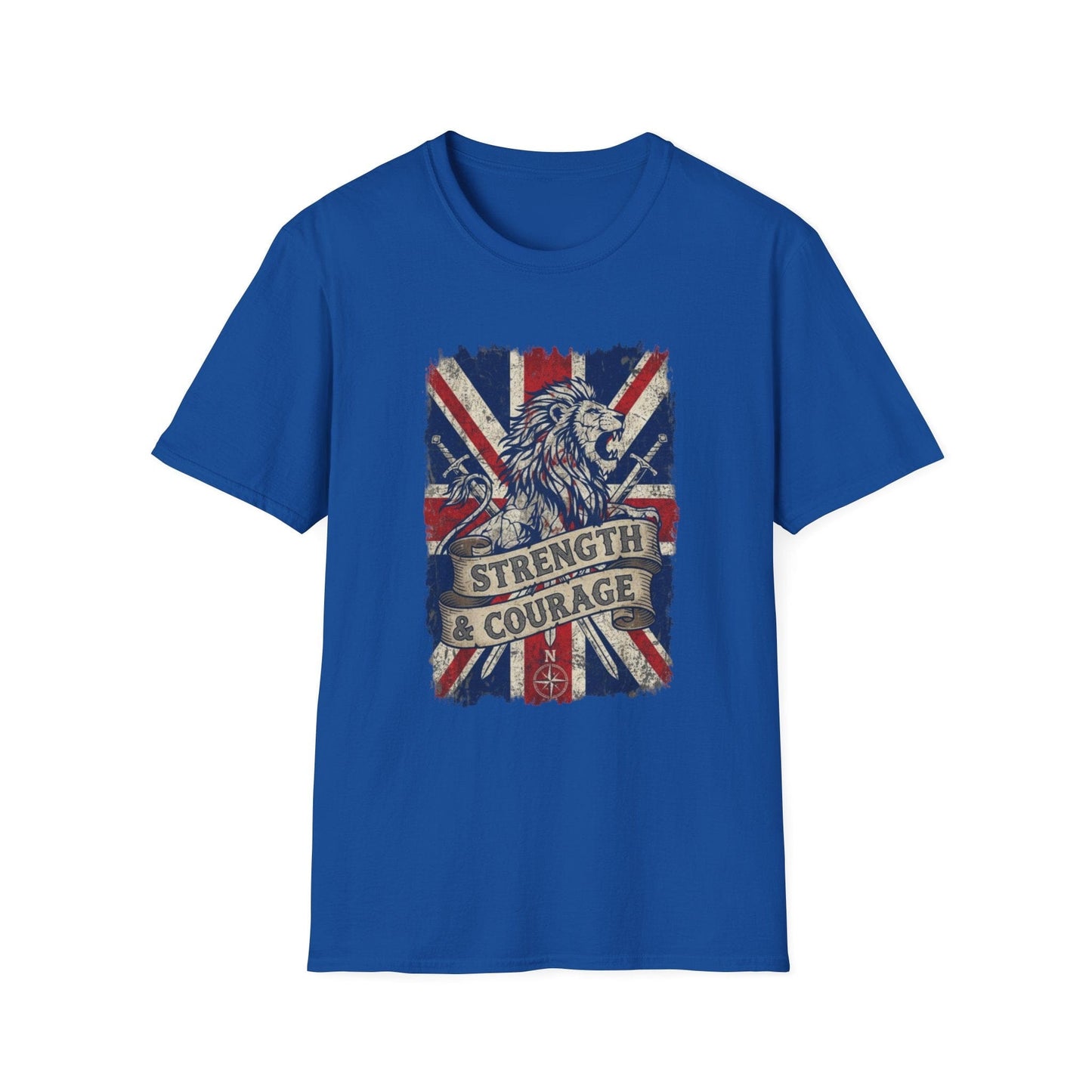 British Lion Strength & Courage T-Shirt - Distressed Union Jack Graphic Tee