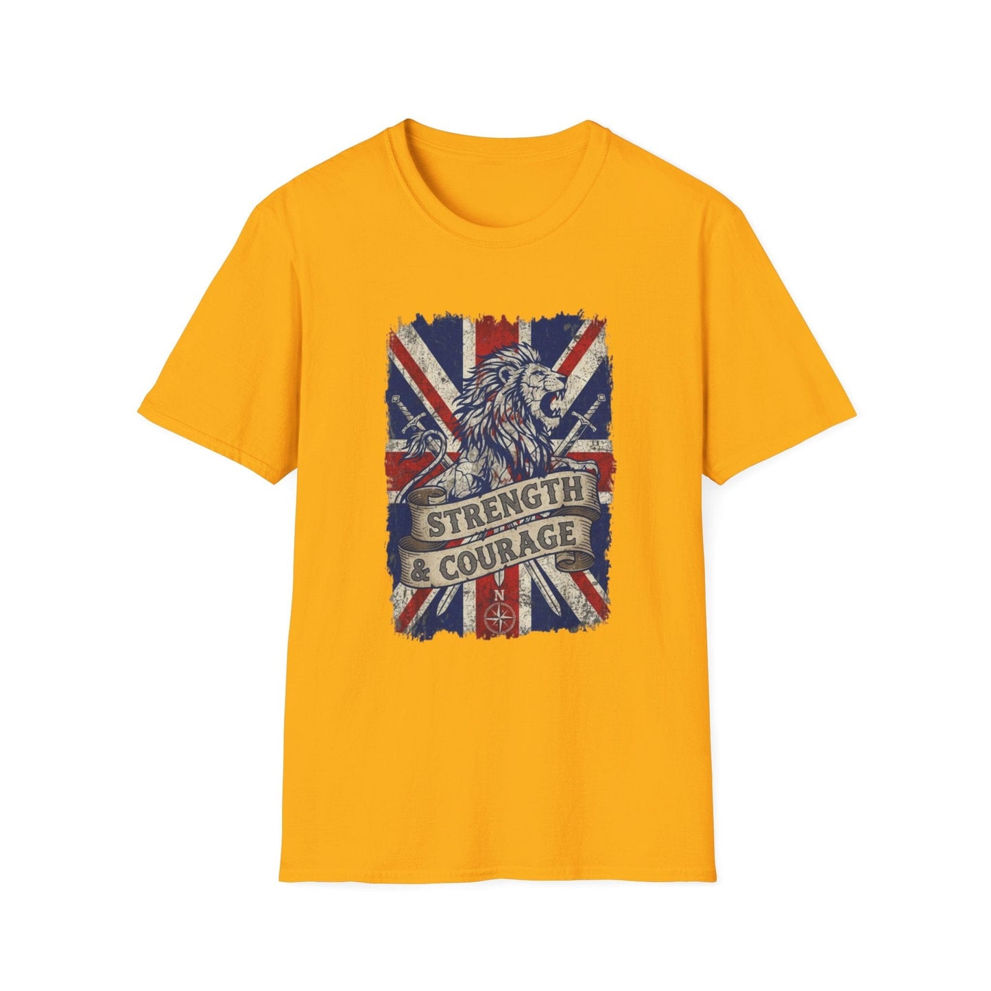 British Lion Strength & Courage T-Shirt - Distressed Union Jack Graphic Tee
